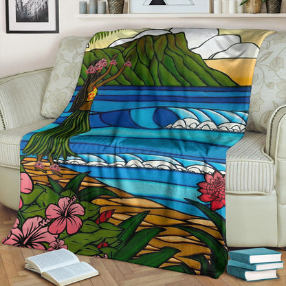 Hawaii Premium Blanket Hula Girl Dance Picture-Myprintsy