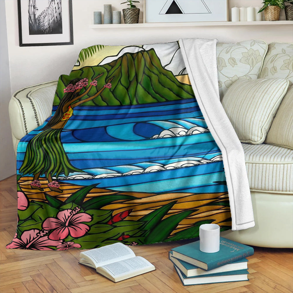 Hawaii Premium Blanket Hula Girl Dance Picture-Myprintsy
