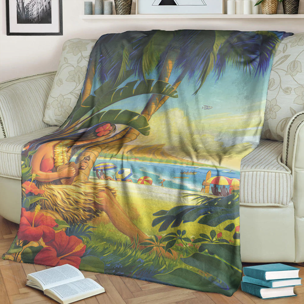 Hawaii Premium Blanket Hula Girl Hola Beach-Myprintsy