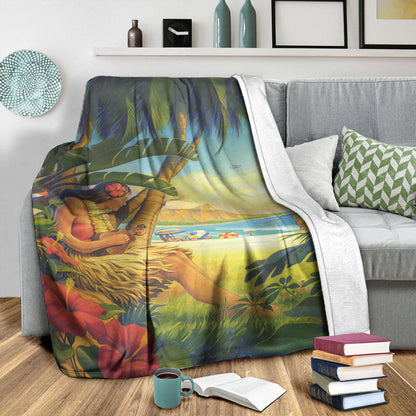 Hawaii Premium Blanket Hula Girl Hola Beach-Myprintsy