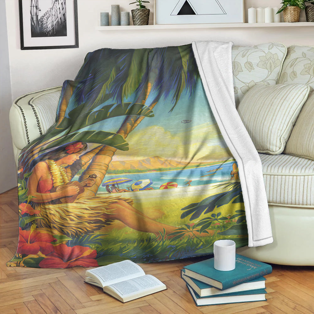 Hawaii Premium Blanket Hula Girl Hola Beach-Myprintsy
