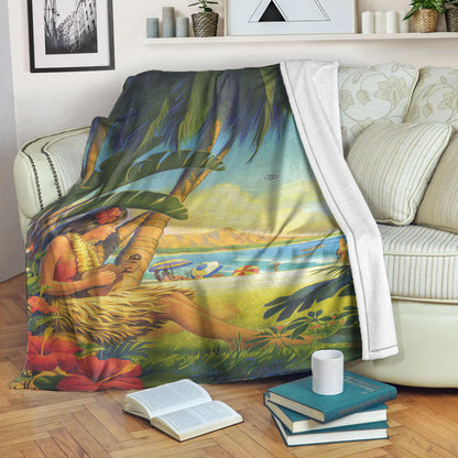 Hawaii Premium Blanket Hula Girl Hola Beach-Myprintsy