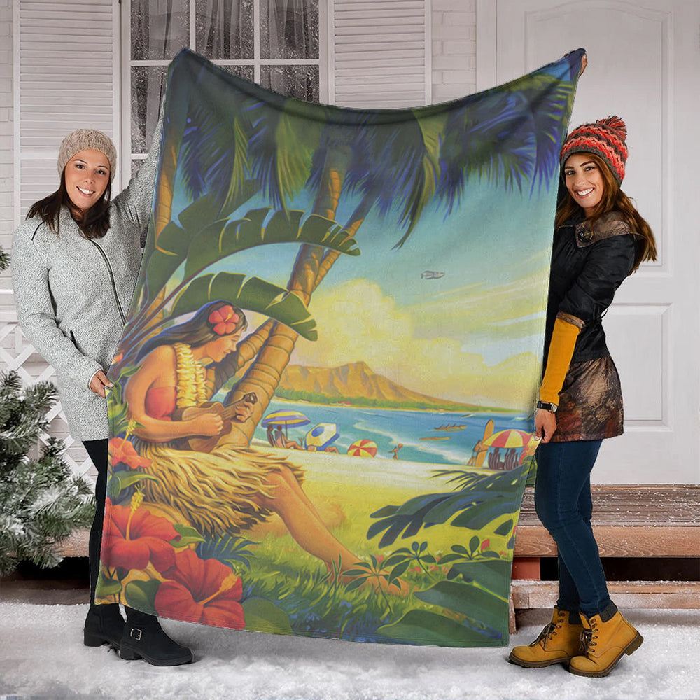 Hawaii Premium Blanket Hula Girl Hola Beach-Myprintsy