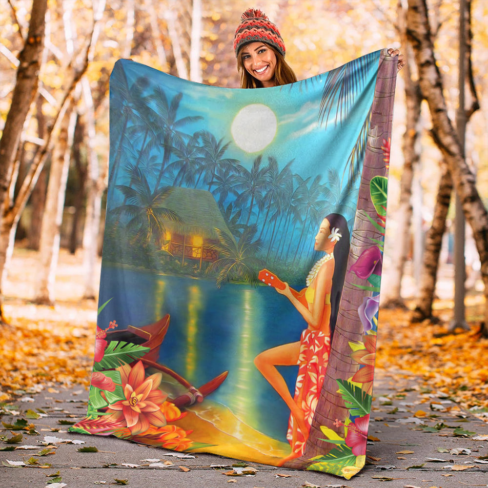 Hawaii Premium Blanket Hula Girl Sing In Village-Myprintsy