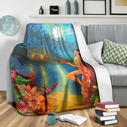 Hawaii Premium Blanket Hula Girl Sing In Village-Myprintsy