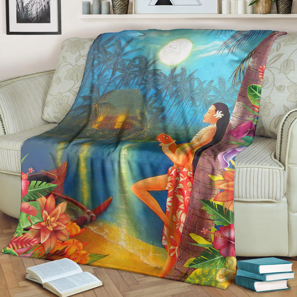 Hawaii Premium Blanket Hula Girl Sing In Village-Myprintsy