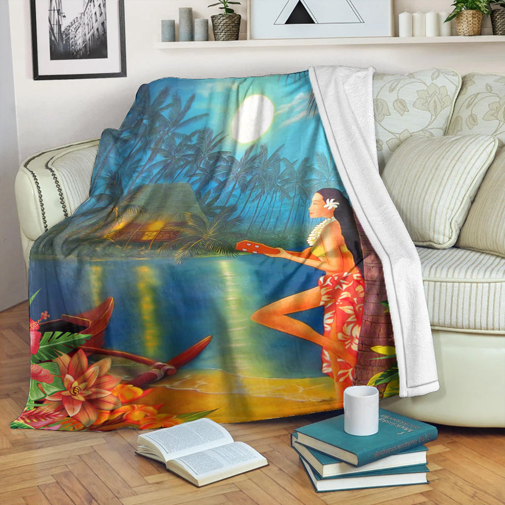 Hawaii Premium Blanket Hula Girl Sing In Village-Myprintsy
