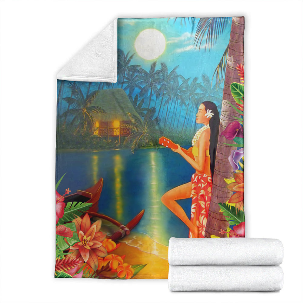 Hawaii Premium Blanket Hula Girl Sing In Village-Myprintsy