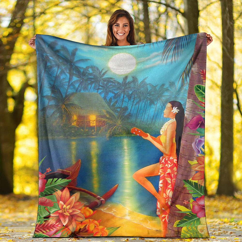 Hawaii Premium Blanket Hula Girl Sing In Village-Myprintsy
