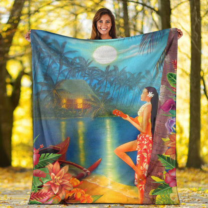 Hawaii Premium Blanket Hula Girl Sing In Village-Myprintsy