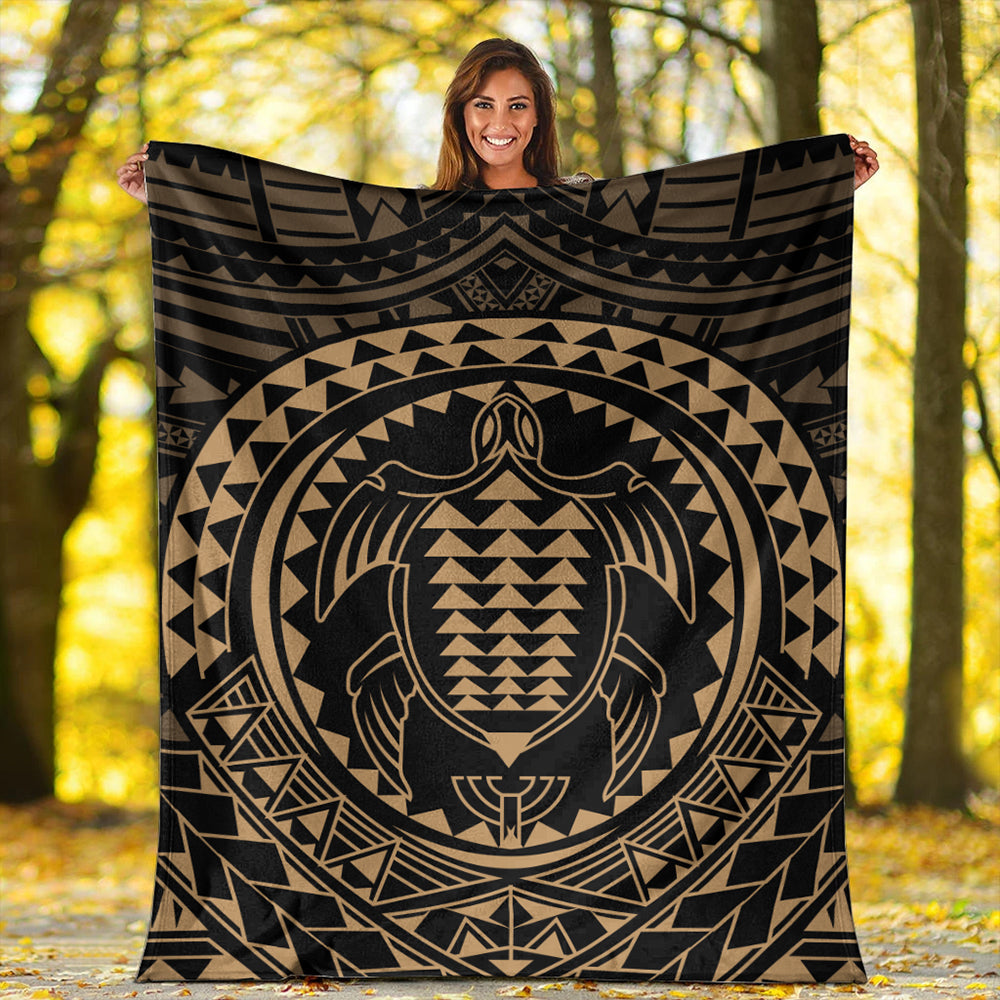 Hawaii Premium Blanket Kakau Honu Arc Polynesian Gold-Myprintsy