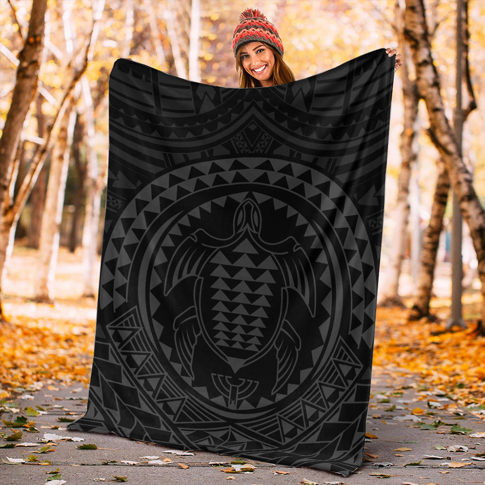 Hawaii Premium Blanket Kakau Honu Arc Polynesian Gray-Myprintsy