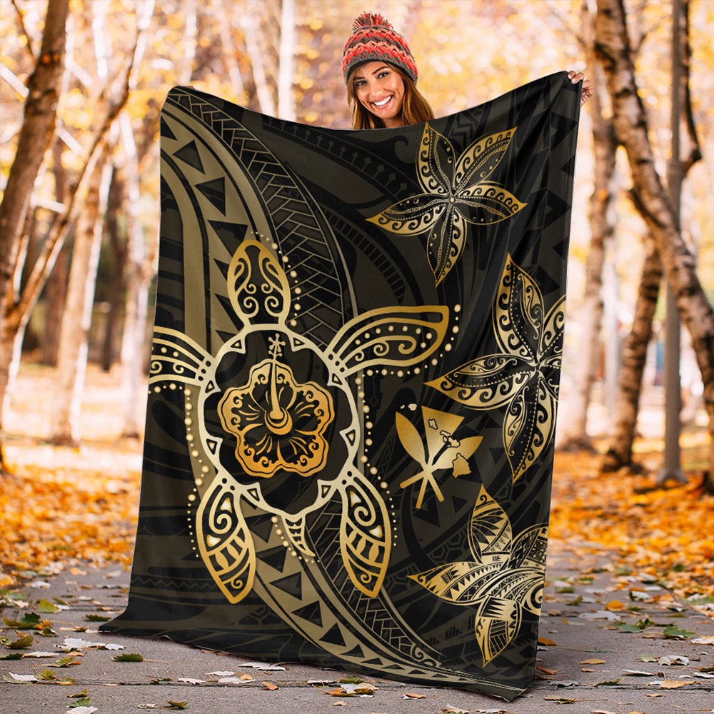 Hawaii Premium Blanket Kanaka Maoli Map Hibiscus Plumeria Turtle Art Polynesian Gold-Myprintsy