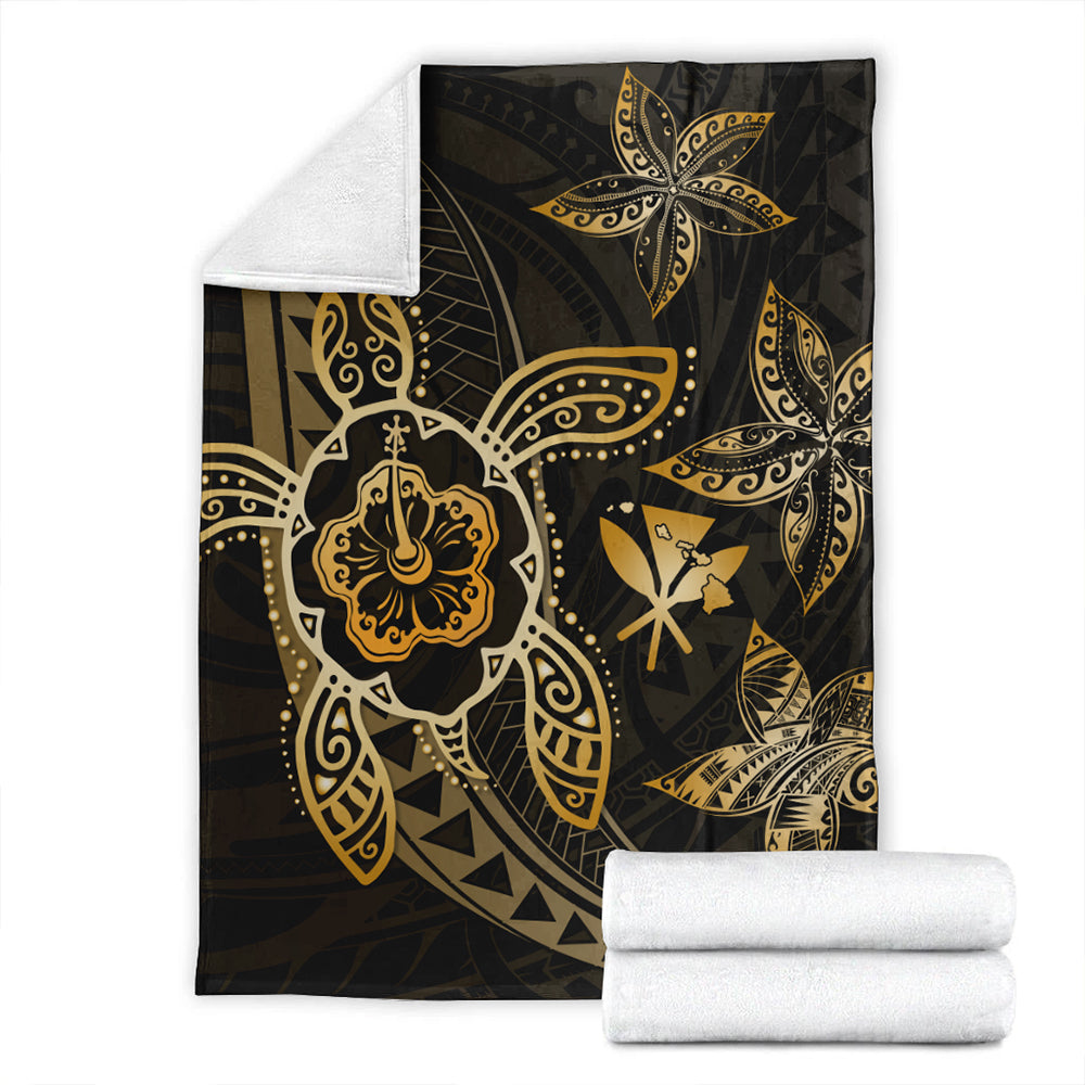 Hawaii Premium Blanket Kanaka Maoli Map Hibiscus Plumeria Turtle Art Polynesian Gold-Myprintsy