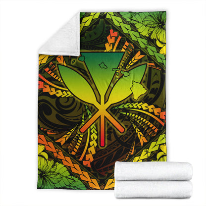 Hawaii Premium Blanket Kanaka Maoli Map Hibiscus Polynesian Kanu-Myprintsy