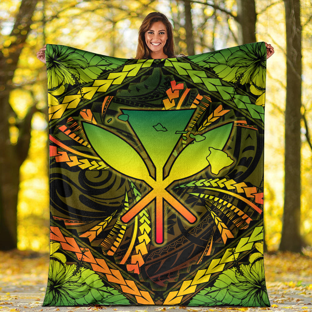 Hawaii Premium Blanket Kanaka Maoli Map Hibiscus Polynesian Kanu-Myprintsy