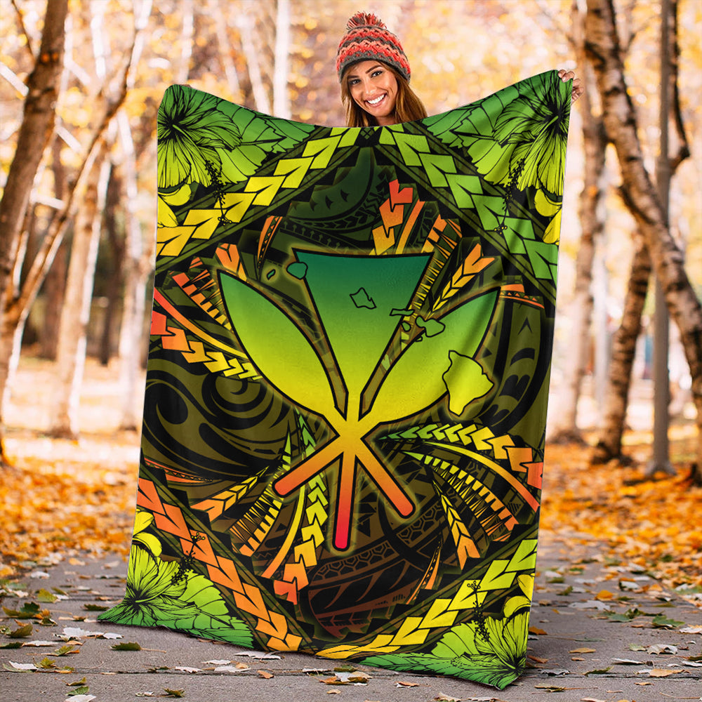 Hawaii Premium Blanket Kanaka Maoli Map Hibiscus Polynesian Kanu-Myprintsy