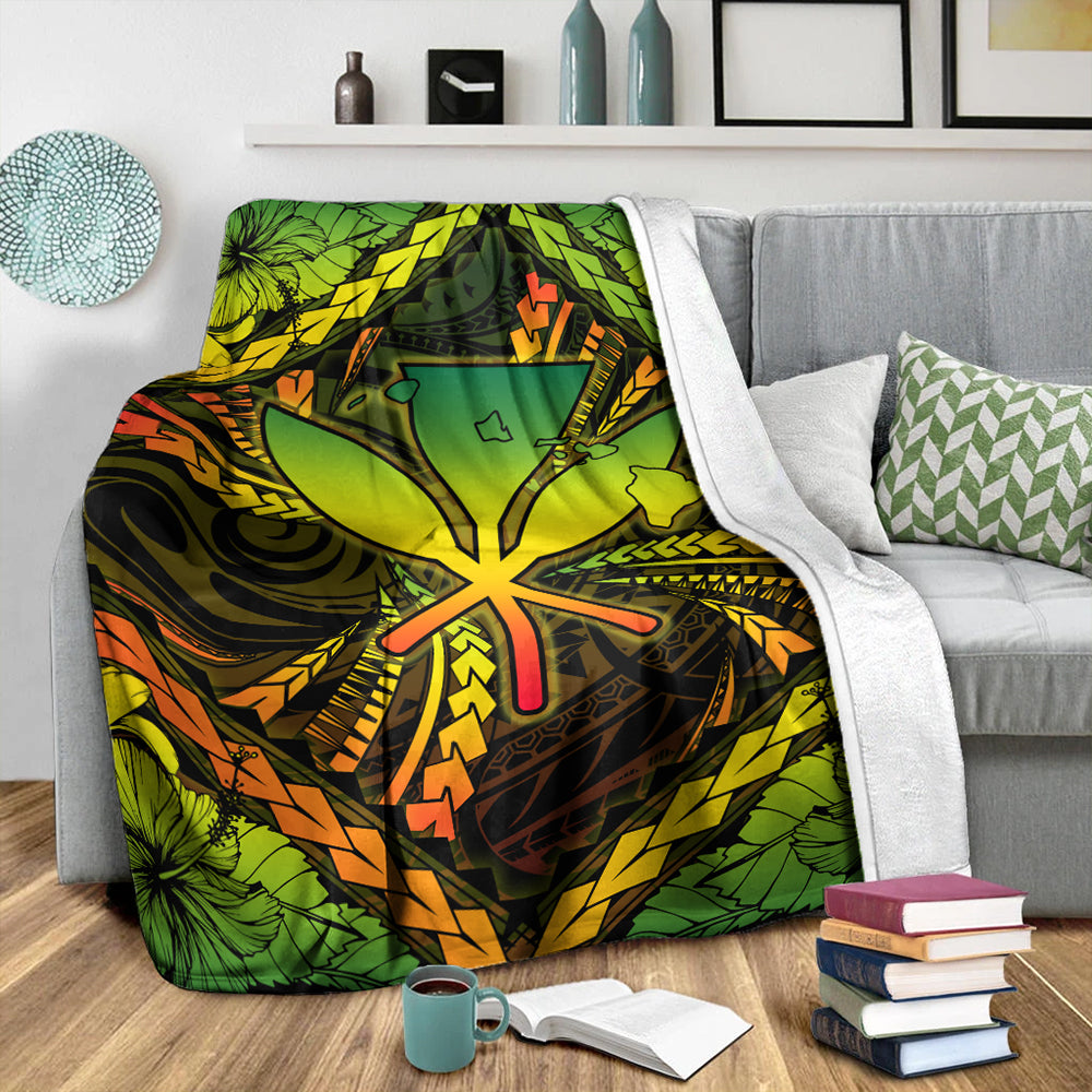 Hawaii Premium Blanket Kanaka Maoli Map Hibiscus Polynesian Kanu-Myprintsy