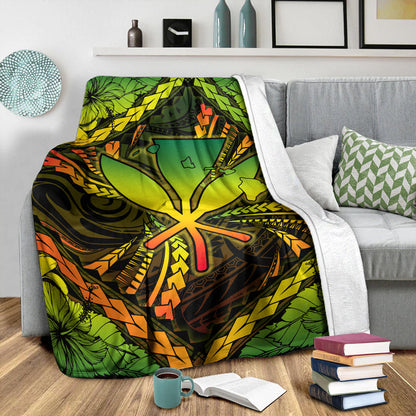 Hawaii Premium Blanket Kanaka Maoli Map Hibiscus Polynesian Kanu-Myprintsy