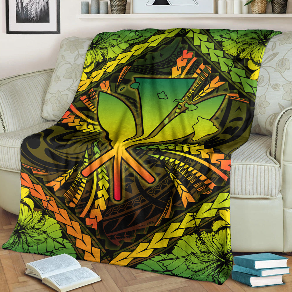Hawaii Premium Blanket Kanaka Maoli Map Hibiscus Polynesian Kanu-Myprintsy