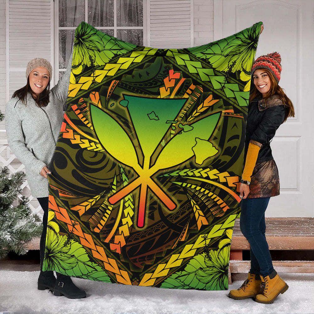 Hawaii Premium Blanket Kanaka Maoli Map Hibiscus Polynesian Kanu-Myprintsy