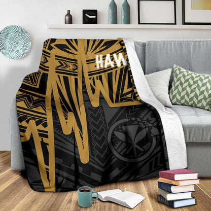 Hawaii Premium Blanket - Kanaka Maoli With Polynesian Pattern In Heartbeat Style (Gold)-Myprintsy