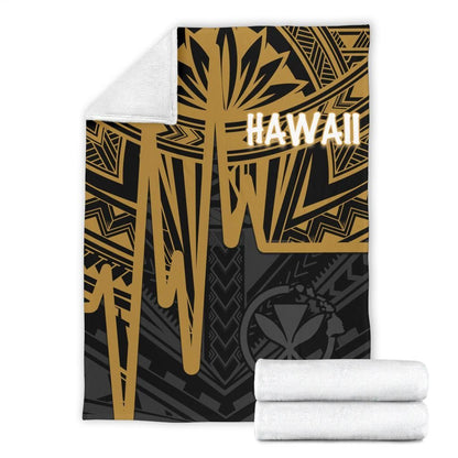 Hawaii Premium Blanket - Kanaka Maoli With Polynesian Pattern In Heartbeat Style (Gold)-Myprintsy
