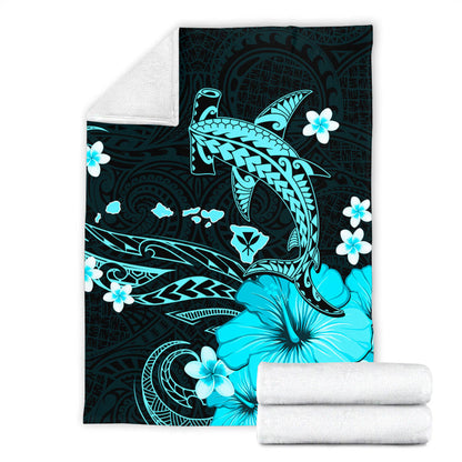 Hawaii Premium Blanket Kanaka Map And Shark Tribal Tattoo Turquoise-Myprintsy