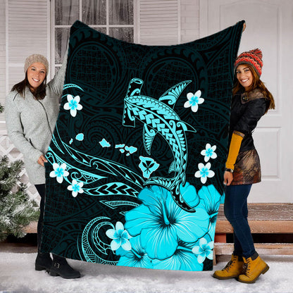 Hawaii Premium Blanket Kanaka Map And Shark Tribal Tattoo Turquoise-Myprintsy