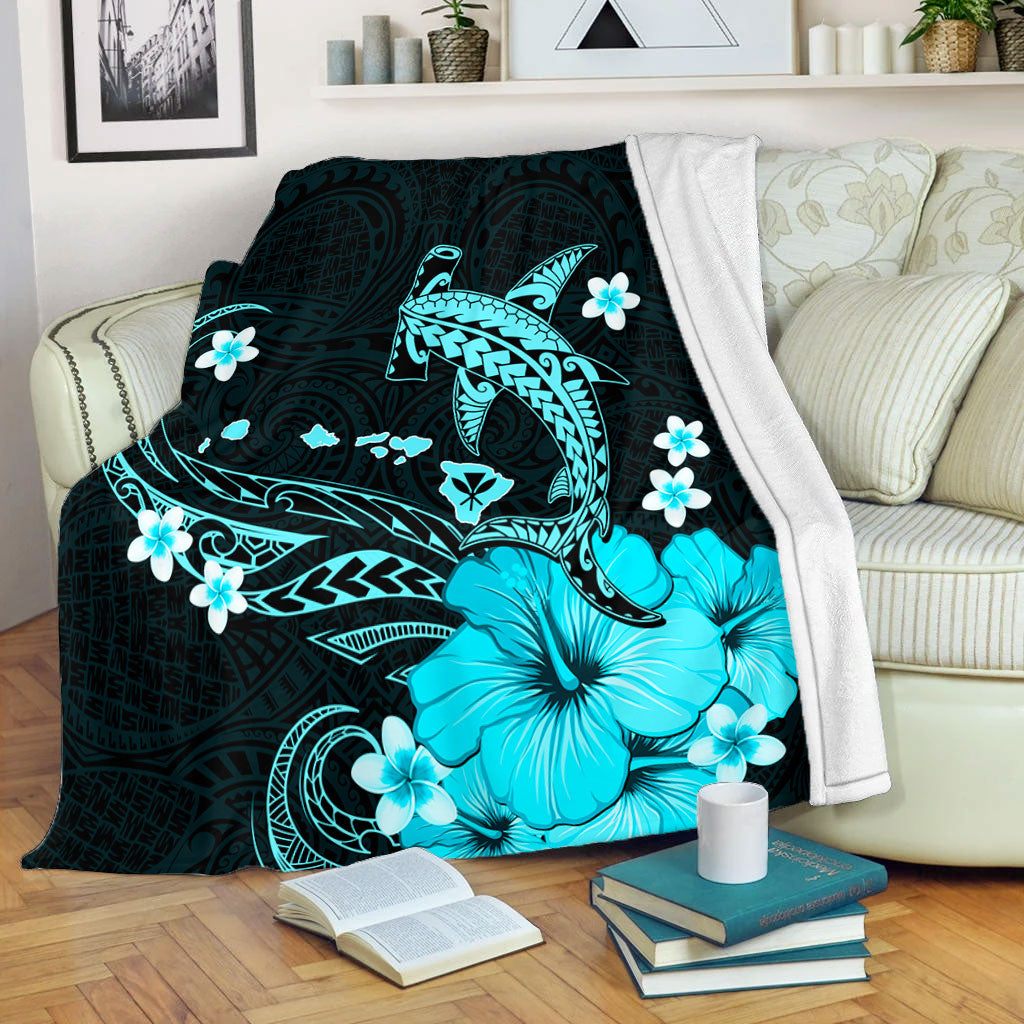 Hawaii Premium Blanket Kanaka Map And Shark Tribal Tattoo Turquoise-Myprintsy