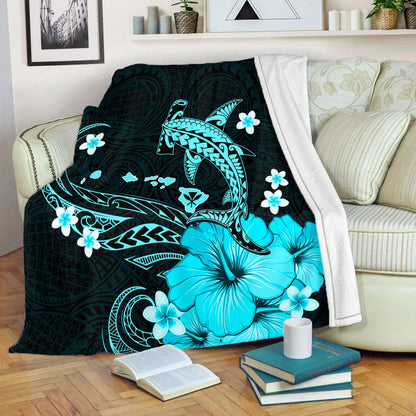 Hawaii Premium Blanket Kanaka Map And Shark Tribal Tattoo Turquoise-Myprintsy