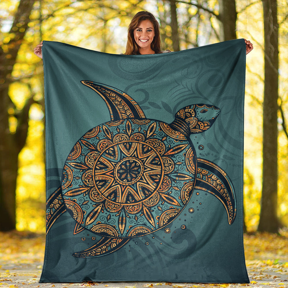 Hawaii Premium Blanket Mandela Turtle Royal Blue-Myprintsy