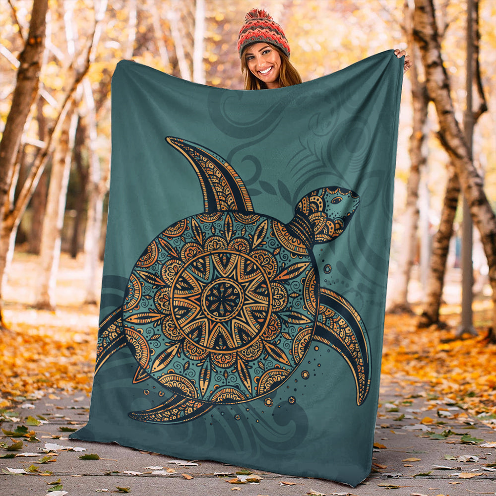Hawaii Premium Blanket Mandela Turtle Royal Blue-Myprintsy