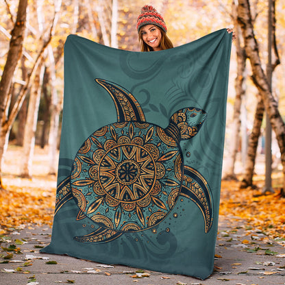 Hawaii Premium Blanket Mandela Turtle Royal Blue-Myprintsy