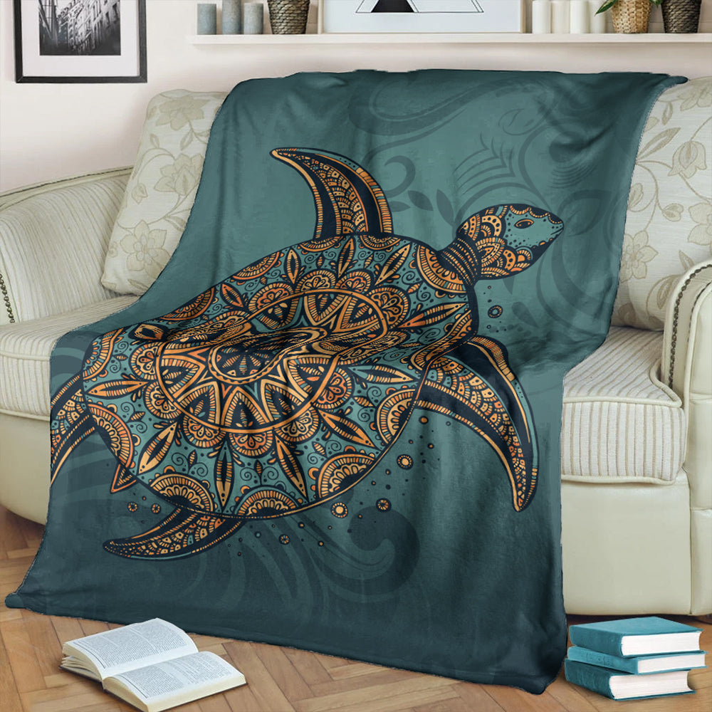 Hawaii Premium Blanket Mandela Turtle Royal Blue-Myprintsy