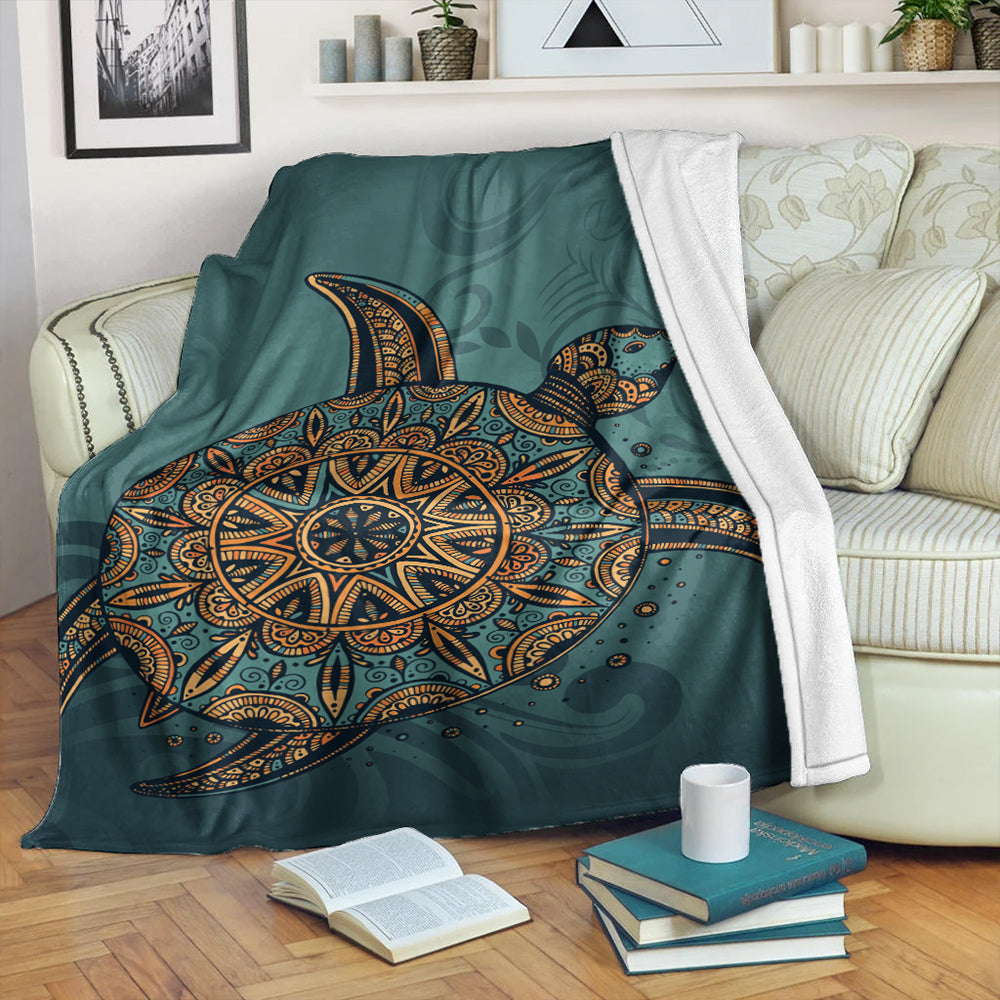 Hawaii Premium Blanket Mandela Turtle Royal Blue-Myprintsy