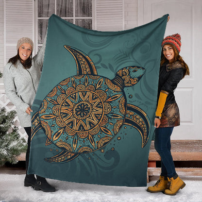 Hawaii Premium Blanket Mandela Turtle Royal Blue-Myprintsy