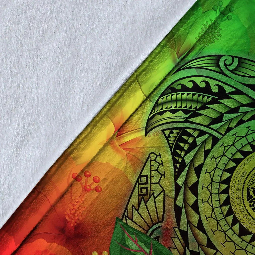 Hawaii Premium Blanket - Manta Ray Tropical Flowers (Green)-Myprintsy
