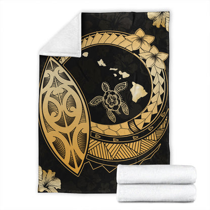 Hawaii Premium Blanket Map Hibiscus Plumeria Turtle Polynesian-Myprintsy