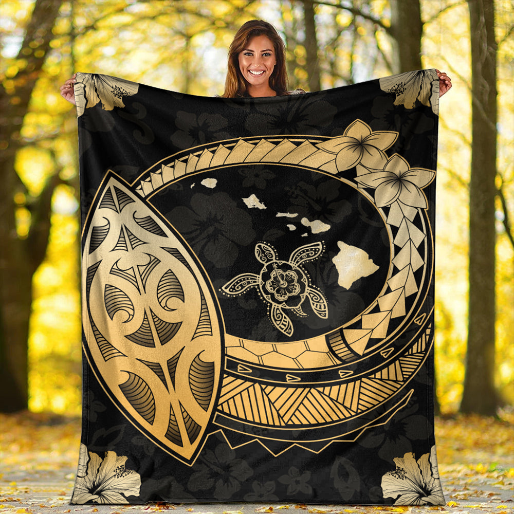 Hawaii Premium Blanket Map Hibiscus Plumeria Turtle Polynesian-Myprintsy