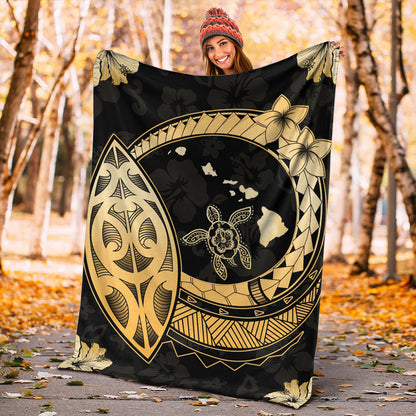 Hawaii Premium Blanket Map Hibiscus Plumeria Turtle Polynesian-Myprintsy