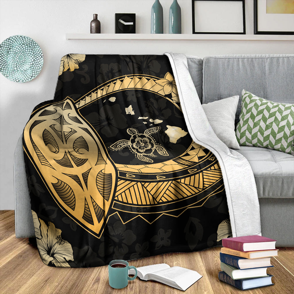 Hawaii Premium Blanket Map Hibiscus Plumeria Turtle Polynesian-Myprintsy
