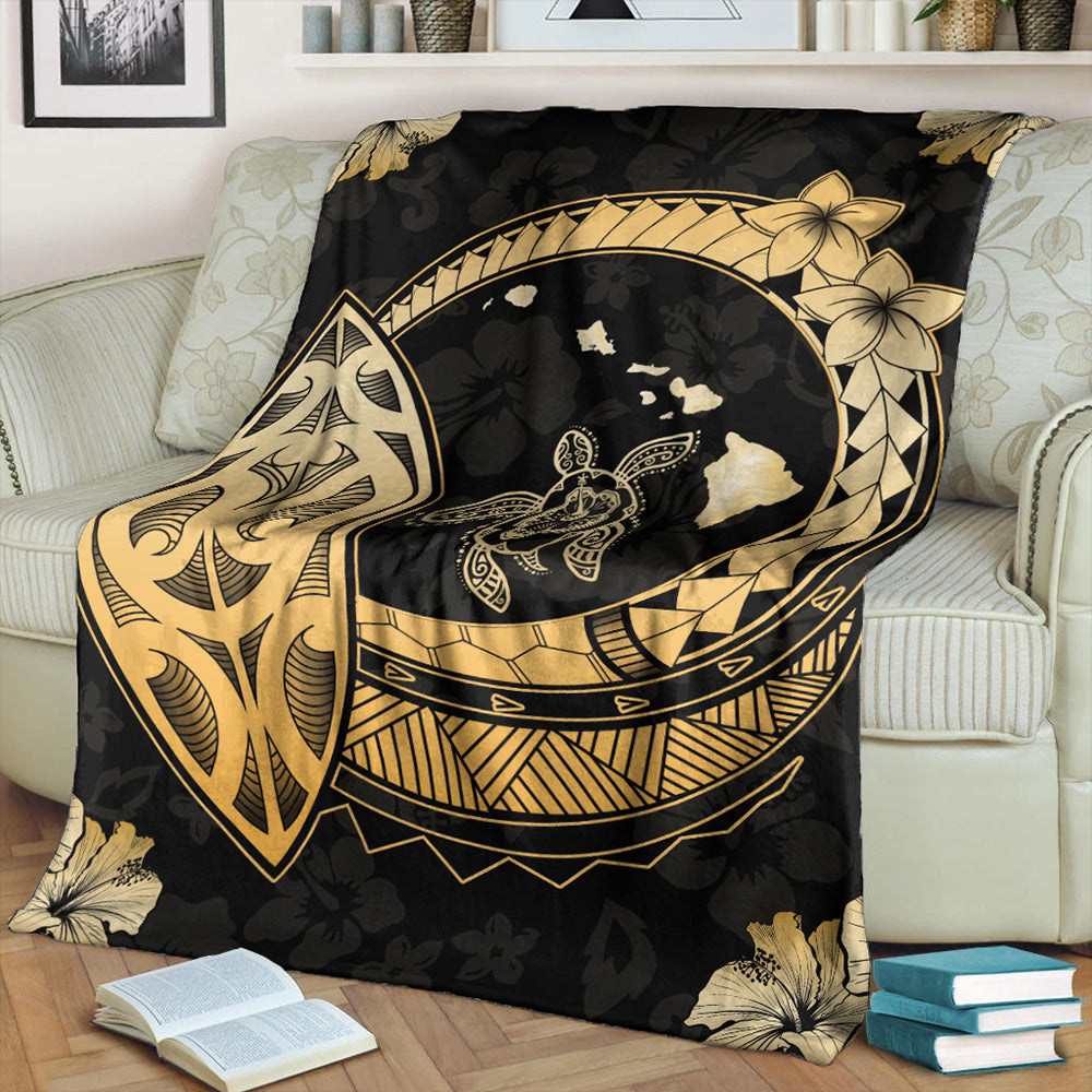 Hawaii Premium Blanket Map Hibiscus Plumeria Turtle Polynesian-Myprintsy