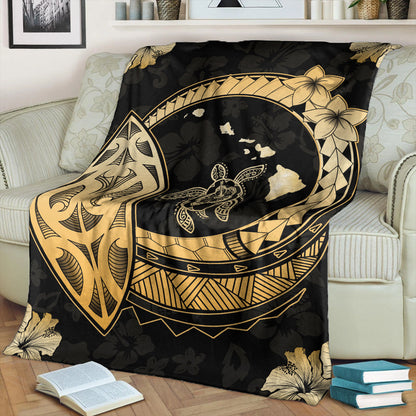 Hawaii Premium Blanket Map Hibiscus Plumeria Turtle Polynesian-Myprintsy