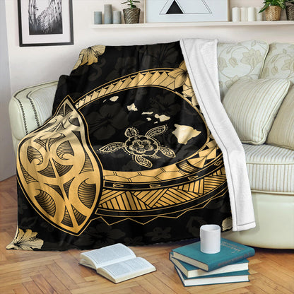 Hawaii Premium Blanket Map Hibiscus Plumeria Turtle Polynesian-Myprintsy