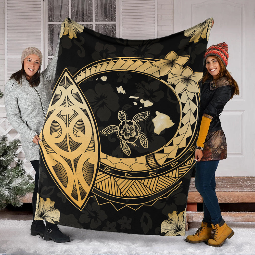 Hawaii Premium Blanket Map Hibiscus Plumeria Turtle Polynesian-Myprintsy