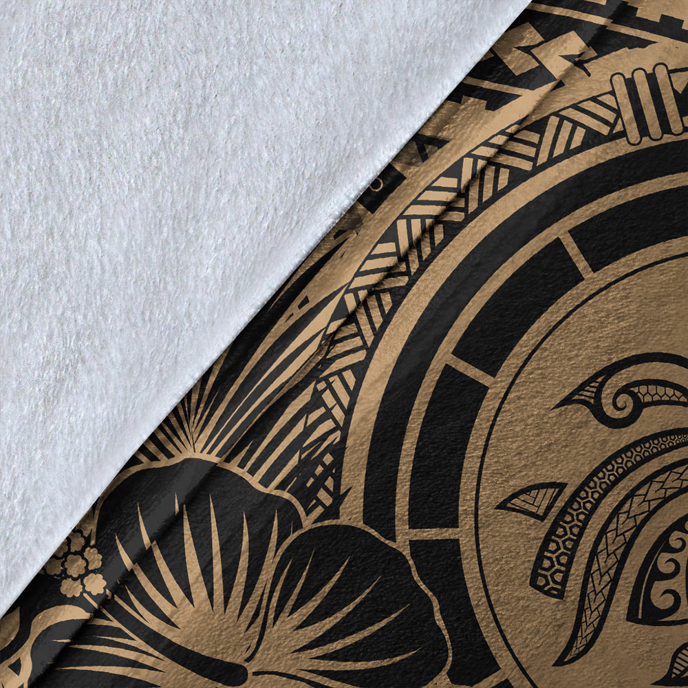 Hawaii Premium Blanket Map Honu Hibiscus Polynesian Gold-Myprintsy