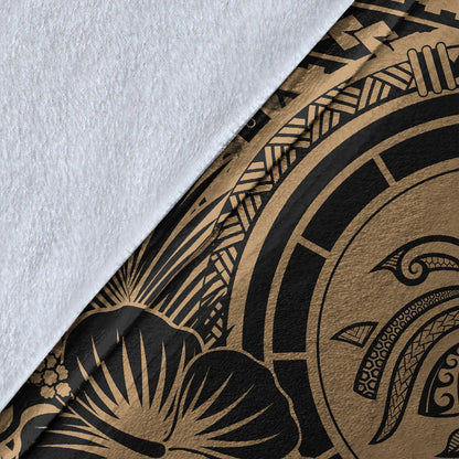 Hawaii Premium Blanket Map Honu Hibiscus Polynesian Gold-Myprintsy