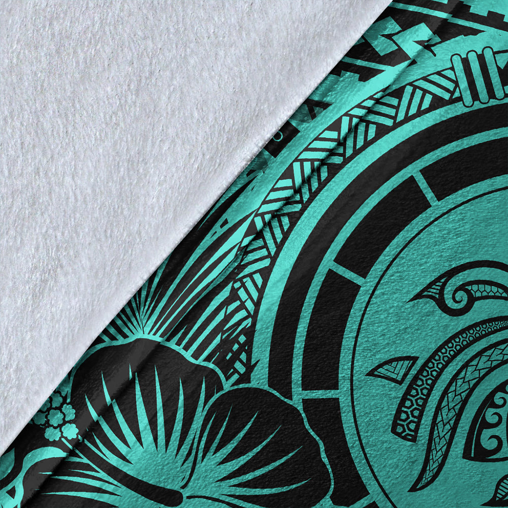 Hawaii Premium Blanket Map Honu Hibiscus Polynesian Turquoise-Myprintsy