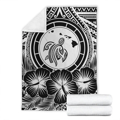 Hawaii Premium Blanket Map Honu Hibiscus Polynesian White-Myprintsy